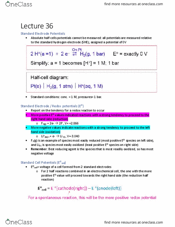 CHEM 1A03 Lecture Notes Fall 2018, Lecture 36 Standard Hydrogen