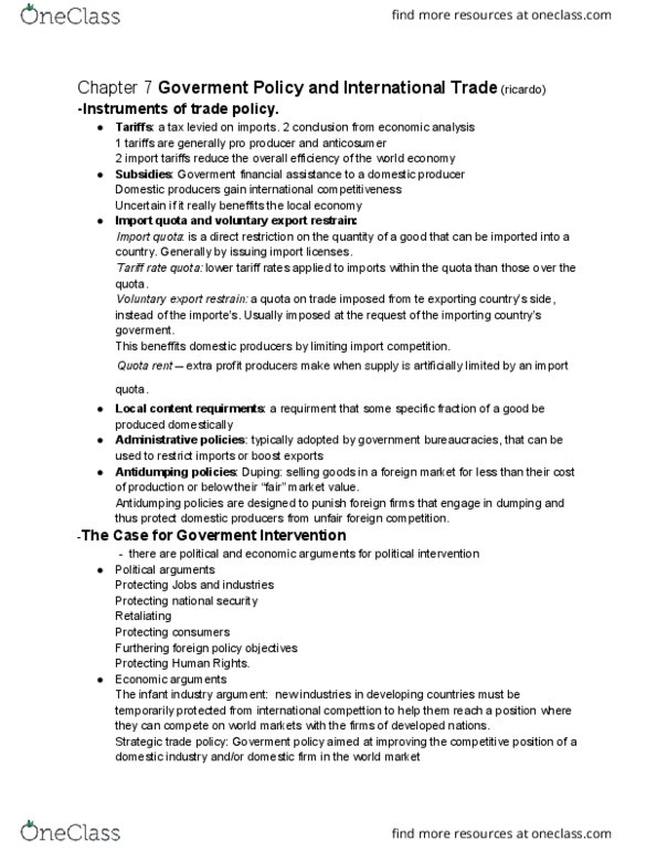 IBUS-300 Lecture Notes - Lecture 7: Infant Industry Argument, Import Quota, Caribbean Community thumbnail