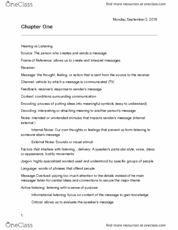 COM 11400 Lecture Notes - Lecture 3: Active Listening thumbnail