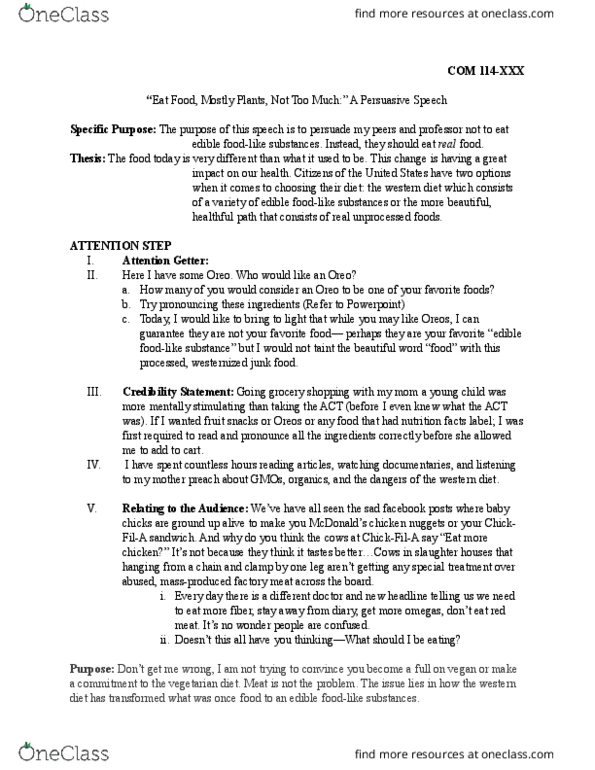 COM 11400 Lecture Notes - Lecture 1: Nutrition Facts Label, Junk Food, Red Meat thumbnail