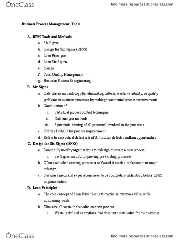 33:620:301 Lecture Notes - Lecture 4: Business Process Management, Business Process Reengineering, Statistical Process Control thumbnail