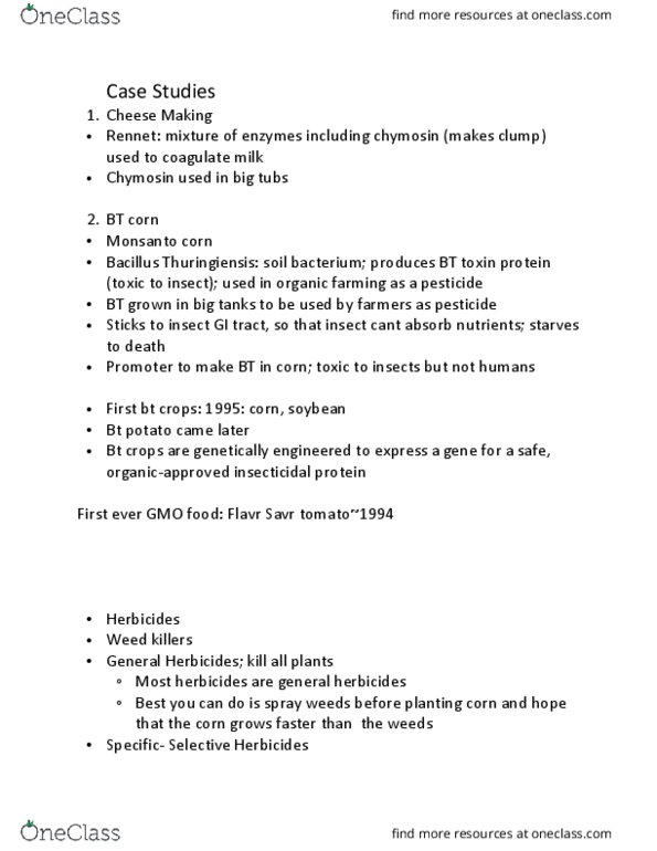 BIOL 208 Lecture Notes - Lecture 24: Flavr Savr, Chymosin, Genetically Modified Food thumbnail