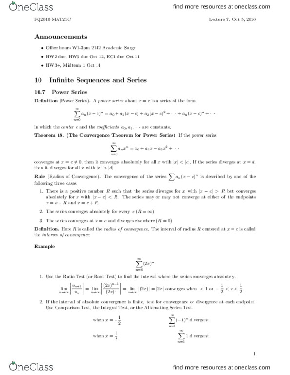 MAT 21C Lecture Notes - Lecture 7: Absolute Convergence, Ratio Test, Commutator Subgroup thumbnail