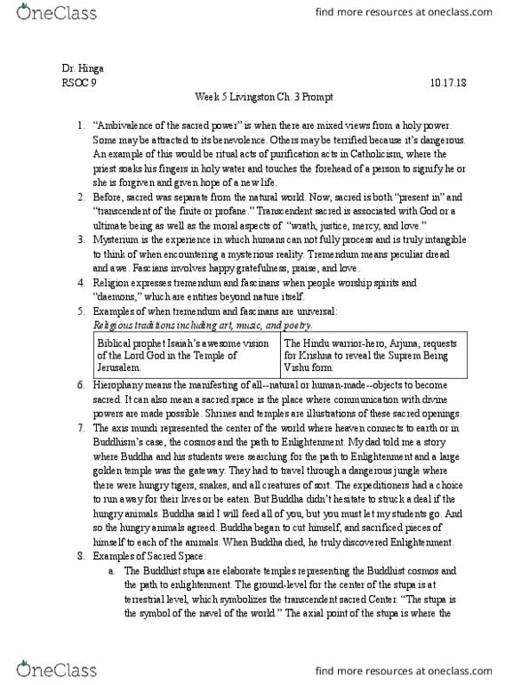RSOC 9 Chapter Notes - Chapter 3: Buddhist Cosmology, Stupa, Axis Mundi thumbnail
