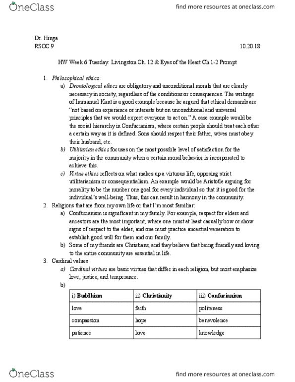 RSOC 9 Chapter Notes - Chapter 12: Cardinal Virtues, Immanuel Kant, Deontological Ethics thumbnail