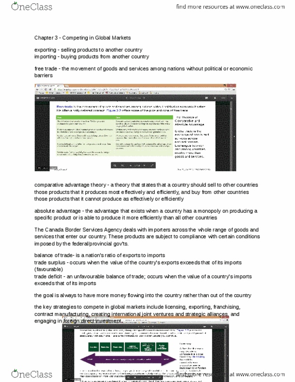 COMMERCE 1B03 Chapter Notes - Chapter 3: Canada Border Services Agency, Tim Hortons, Absolute Advantage thumbnail