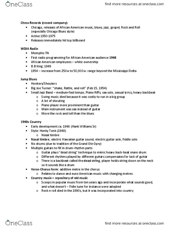 MUSIC 2II3 Lecture Notes - Lecture 5: Big Joe Turner, Electric Guitar, B.B. King thumbnail