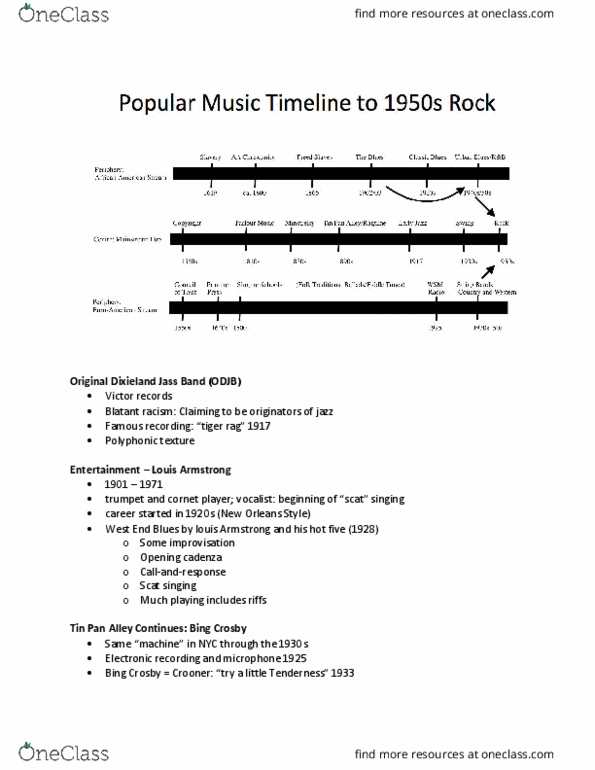 MUSIC 2II3 Lecture Notes - Lecture 3: Original Dixieland Jass Band, West End Blues, Scat Singing thumbnail