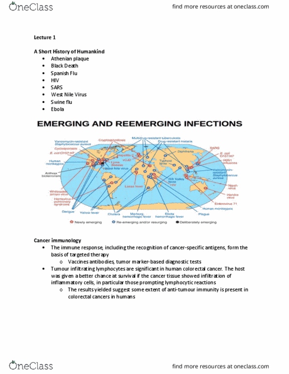 HTHSCI 3I03 Lecture Notes - Lecture 1: Colorectal Cancer, Swine Influenza, Cancer Immunology thumbnail