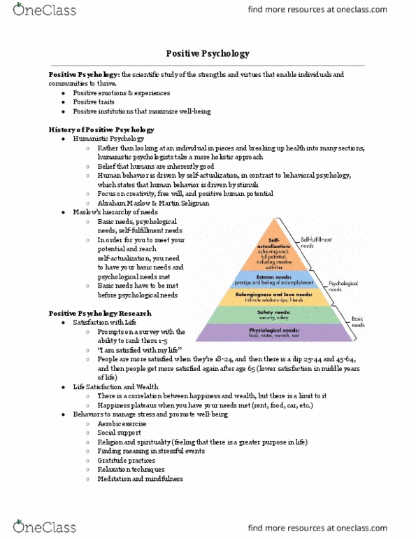 L33 Psych 100B Lecture Notes - Lecture 12: Abraham Maslow, Aerobic Exercise, Human Behavior thumbnail