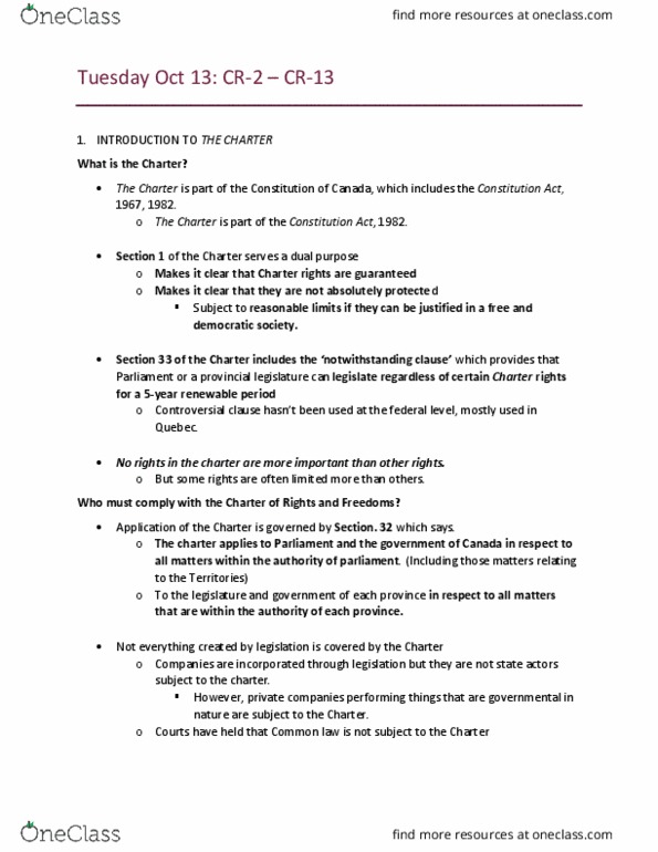 Law 2101 Chapter Notes - Chapter 7: Constitution Act, 1982, Constitutionalism, Originalism thumbnail