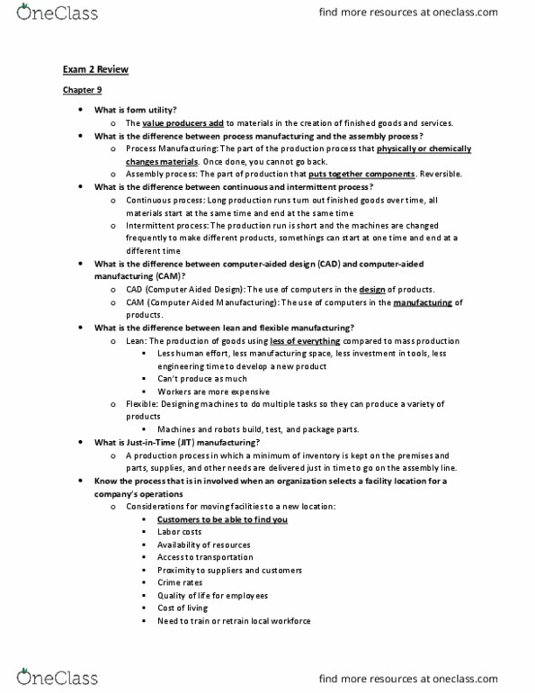 BUS ADM 100 Study Guide - Fall 2018, Midterm - Computer-Aided ...