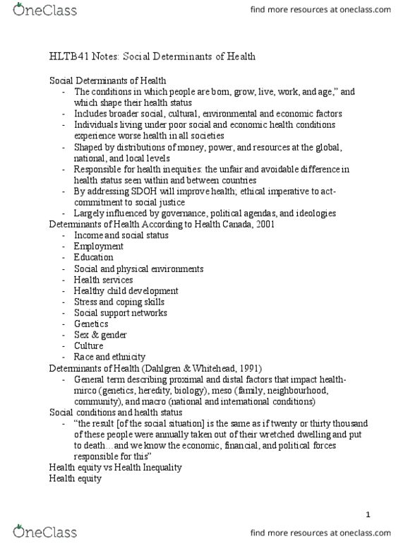 HLTB41H3 Lecture Notes - Lecture 1: Health Equity, Health Canada, Health Education thumbnail