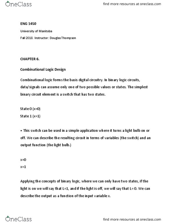 ENG 1450 Chapter Notes - Chapter 6: Combinational Logic, Logical Disjunction, Logical Conjunction thumbnail