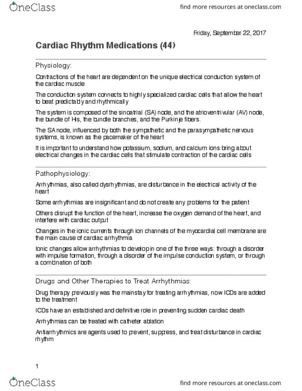 NSG 3301 Lecture Notes - Lecture 44: Cardiac Arrhythmia, Catheter Ablation, Atrioventricular Node thumbnail