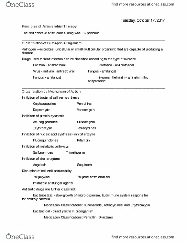 NSG 3301 Lecture Notes - Lecture 54: Saquinavir, Daptomycin, Clindamycin thumbnail