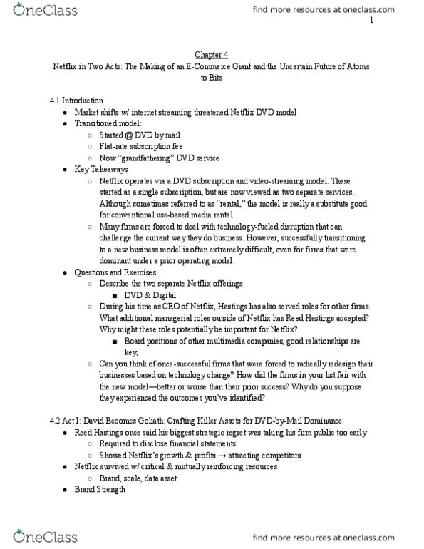 MIS 301 Chapter Notes - Chapter 4: Reed Hastings, Netflix, Substitute Good thumbnail