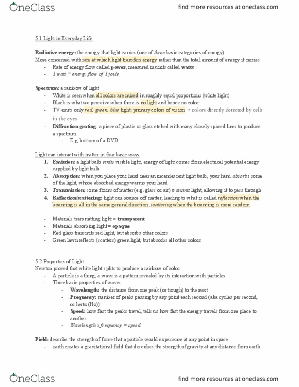 AST101H1 Chapter Notes - Chapter 5: Diffraction Grating, Incandescent Light Bulb, Electric Charge thumbnail