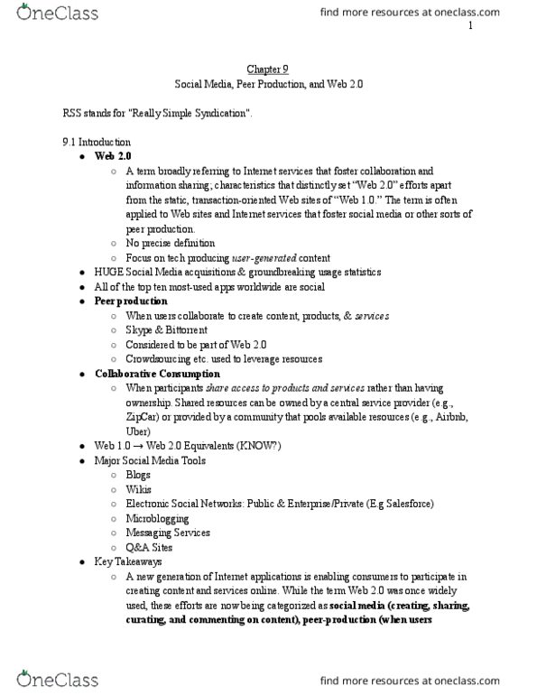 MIS 301 Chapter Notes - Chapter 9: Web 2.0, Peer Production, Zipcar thumbnail