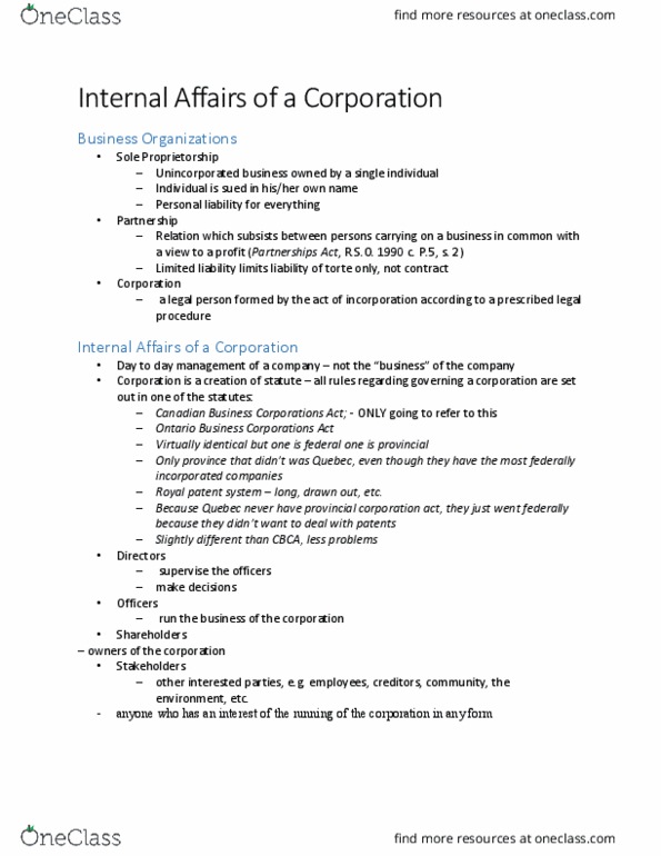 BU231 Lecture Notes - Lecture 1: Sole Proprietorship, Legal Personality, Canadian Business thumbnail