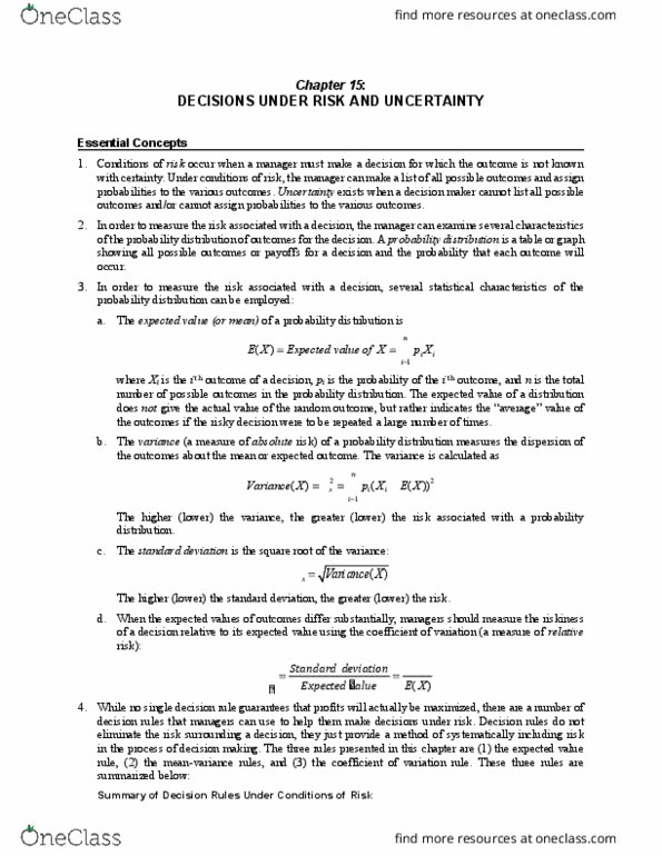 MGE 302 Lecture Notes - Lecture 15: Decision Rule, Standard Deviation, Relative Risk thumbnail