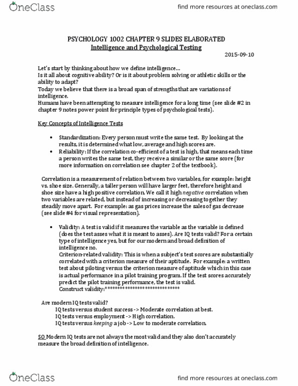 PSYC 1002 Lecture Notes - Lecture 1: Microsoft Powerpoint, David Wechsler, Test Anxiety thumbnail