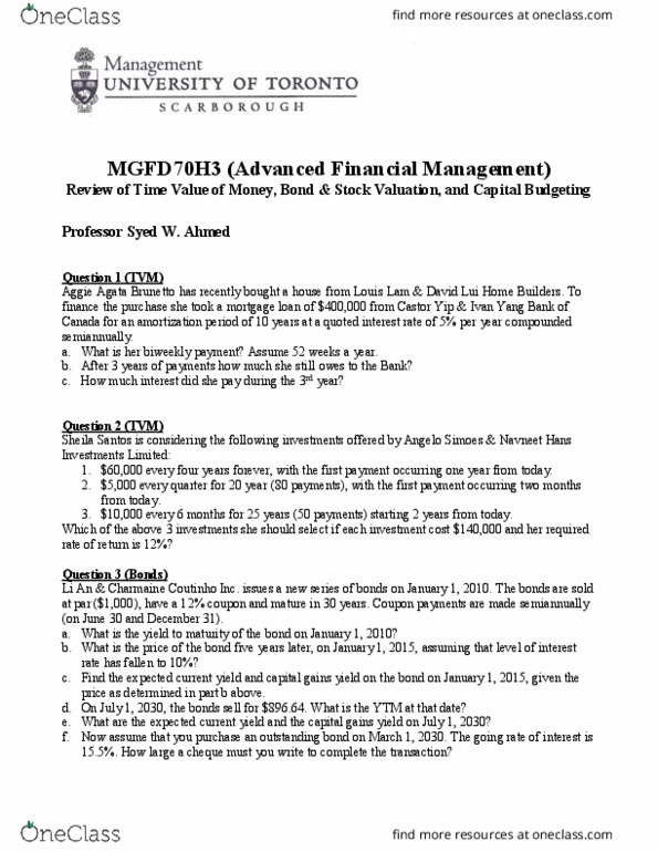 MGFD70H3 Lecture Notes - Lecture 18: Current Yield, Mortgage Loan, Net Present Value thumbnail