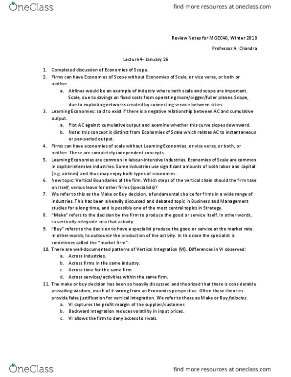 MGEC40H3 Lecture Notes - Lecture 4: Vertical Integration, Profit Margin, Indium Phosphide thumbnail