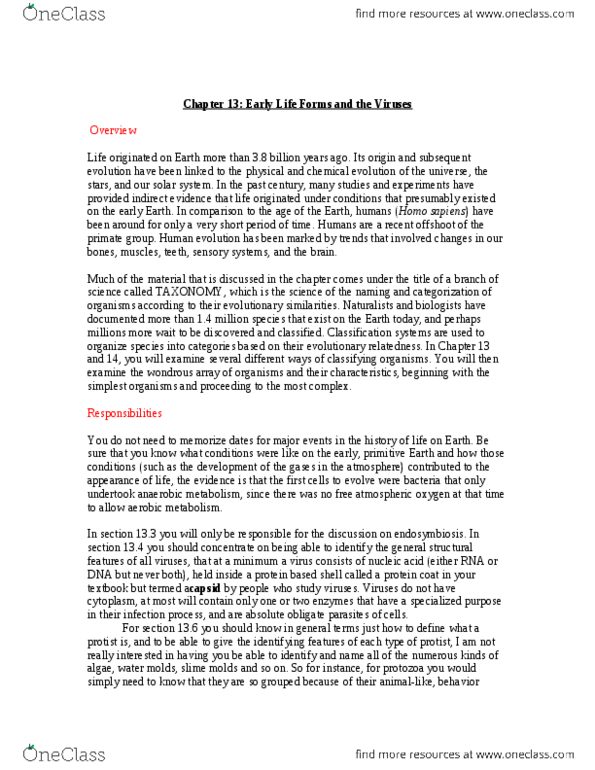 Biology 1225 Chapter Notes - Chapter 13: Cellular Respiration, Protist, Photosynthesis thumbnail
