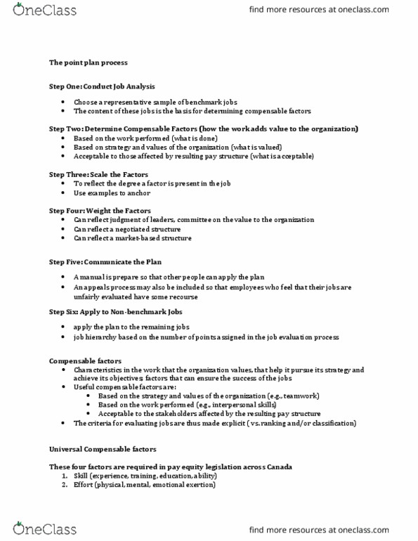 MANA 443 Lecture Notes - Lecture 5: Job Evaluation, Job Analysis, Subfactor thumbnail