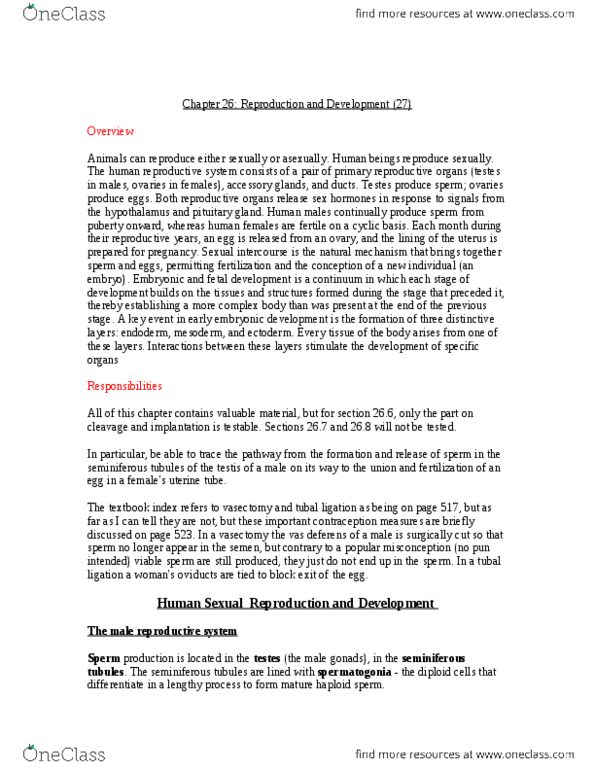 Biology 1225 Chapter Notes - Chapter 26: Corpus Luteum, Seminiferous Tubule, Tubal Ligation thumbnail