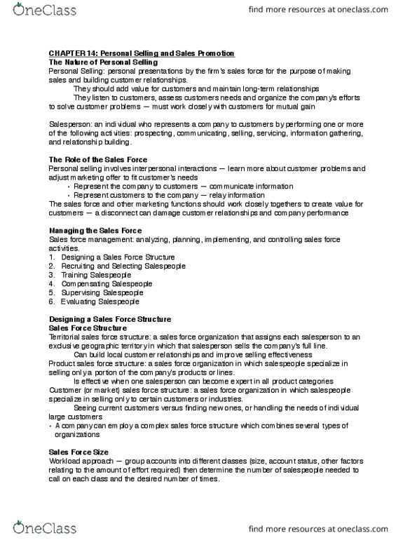 COMM 2401 Chapter Notes - Chapter 14: Personal Selling, Sales Promotion, Root Mean Square thumbnail