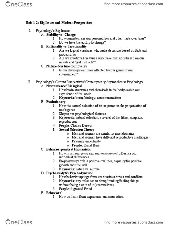 PSYCH 100 Lecture Notes - Lecture 2: David Buss, Sigmund Freud, Rationality thumbnail