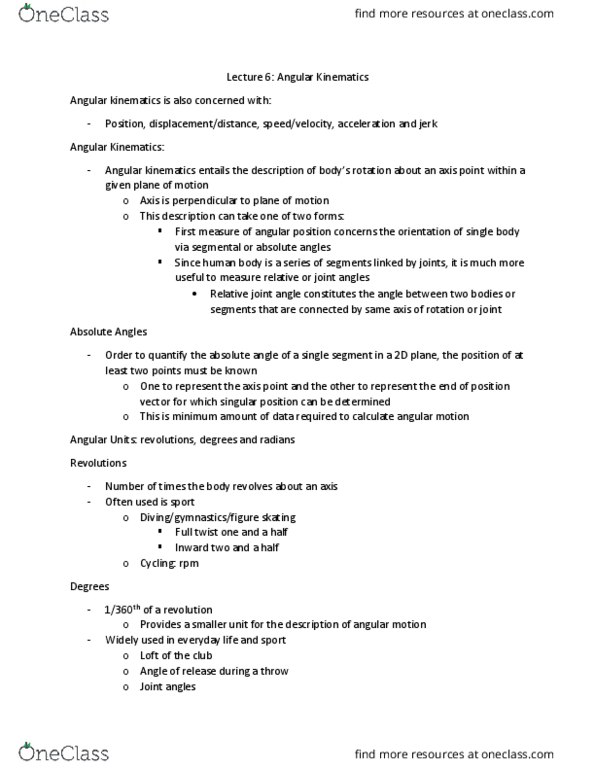 PHED-2116EL Lecture Notes - Lecture 6: Angular Acceleration, Kinematics, Angular Velocity thumbnail