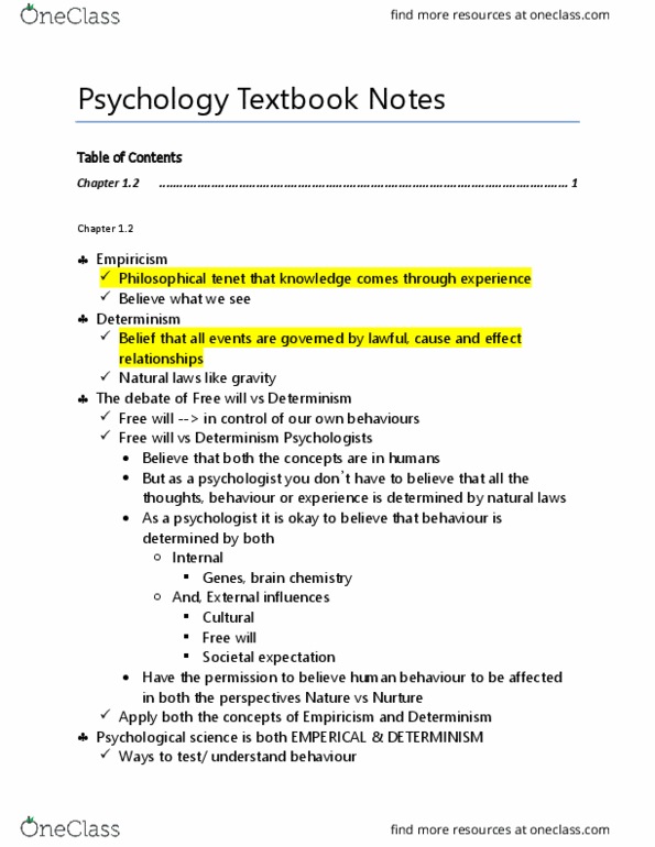 PSYA01H3 Chapter Notes - Chapter 1.2: Behaviorism, Determinism, Patellar Reflex thumbnail