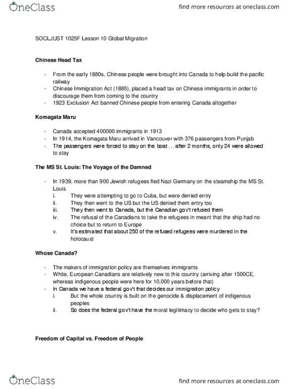 Social Justice and Peace Studies 1025F/G Lecture 10: Global Migration thumbnail