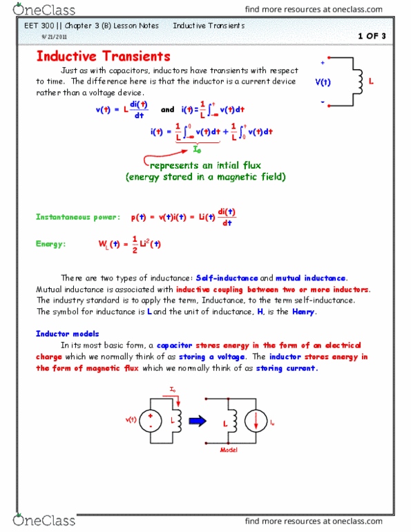 EET 300 Lecture Notes - Lecture 6: The Industry Standard, Inductor, Inductance thumbnail