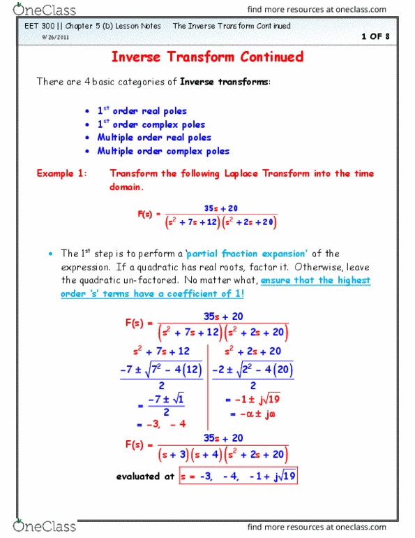 EET 300 Lecture Notes - Lecture 10: Partial Fraction Decomposition thumbnail