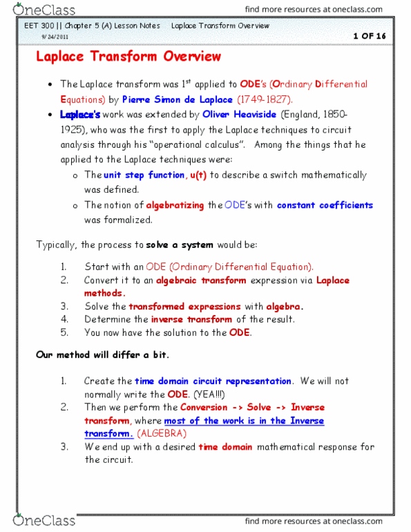 EET 300 Lecture Notes - Lecture 10: Oliver Heaviside, Step Function, Dirac Delta Function thumbnail