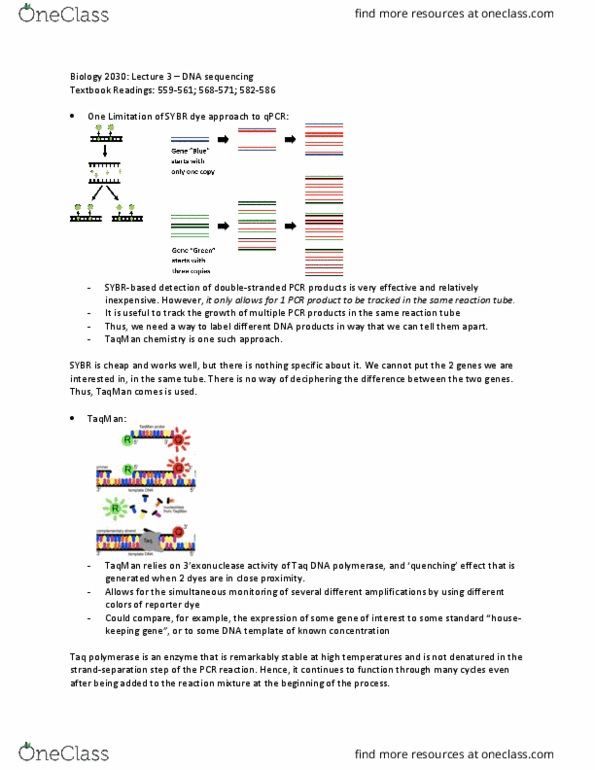BIOL 2030 Lecture Notes - Lecture 3: Taq Polymerase, Taqman, Sybr Green I thumbnail