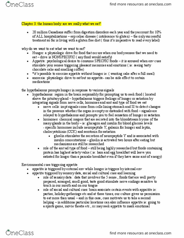 FNN 111 Chapter Notes - Chapter 3: Chocolate Cake, Neuropeptide Y, Coeliac Disease thumbnail