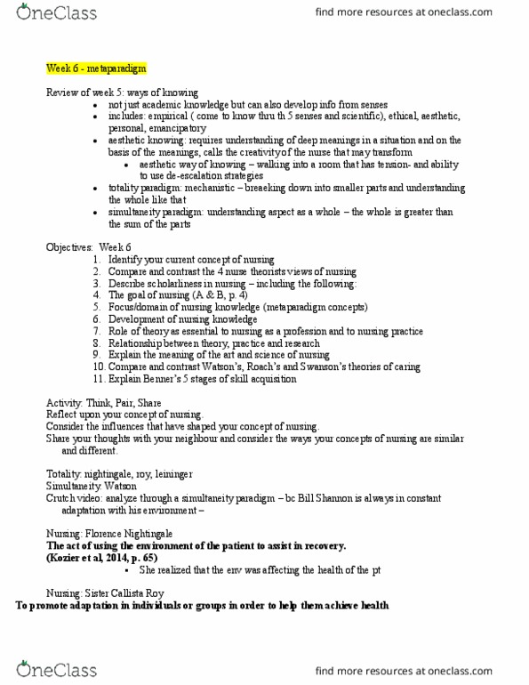 NSE 11A/B Lecture Notes - Lecture 6: Nursing Theory, Sigma Theta Tau thumbnail