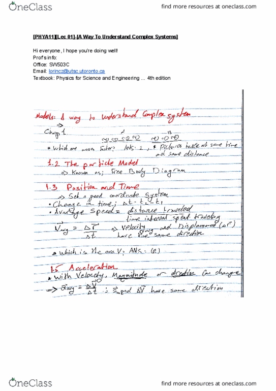 PHYA11H3 Lecture 1: [PHYA11][Lec 01]-[A Way To Understand Complex Systems] cover image