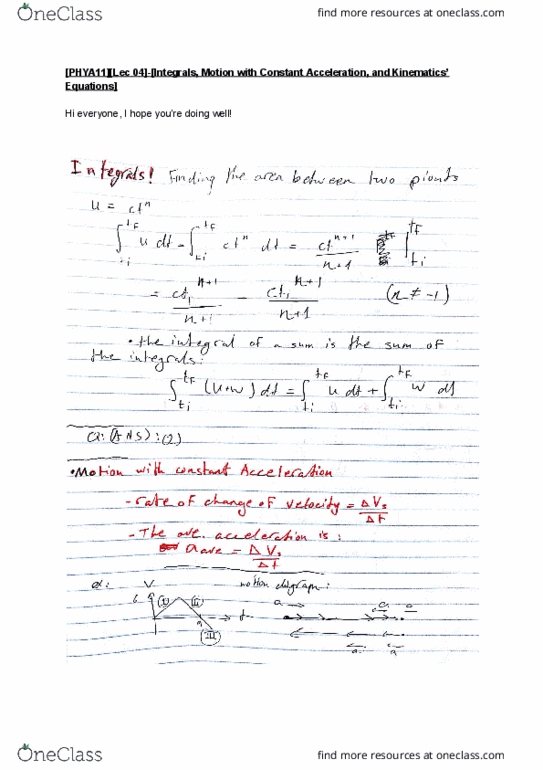 PHYA11H3 Lecture 4: [PHYA11][Lec 04]-[Integrals, Motion with Constant Acceleration, and Kinematics’ Equations] cover image