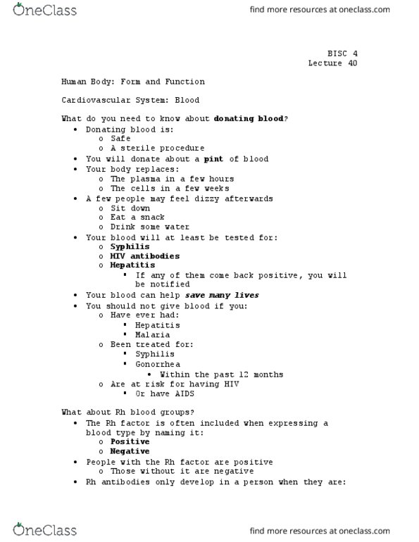 BISC 4 Lecture Notes - Lecture 40: Roy Hargrove, Rh Blood Group System, Gonorrhea thumbnail