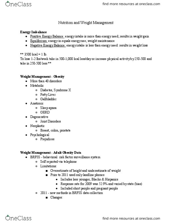 NUTR-4240 Lecture Notes - Lecture 14: Behavioral Risk Factor Surveillance System, Weight Loss, Gallbladder thumbnail