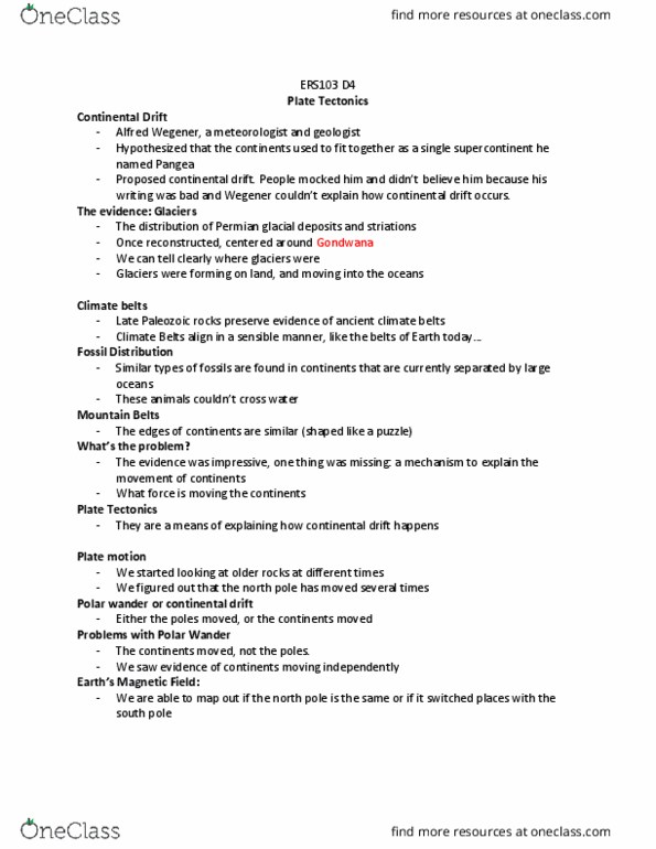 ERS103H5 Lecture Notes - Lecture 4: Plate Tectonics, Polar Wander, Meteorology thumbnail