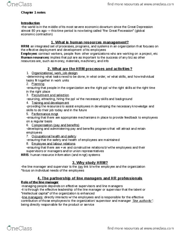 Management and Organizational Studies 1021A/B Chapter Notes - Chapter 1: Human Resources, Professional Employer Organization, Total Quality Management thumbnail
