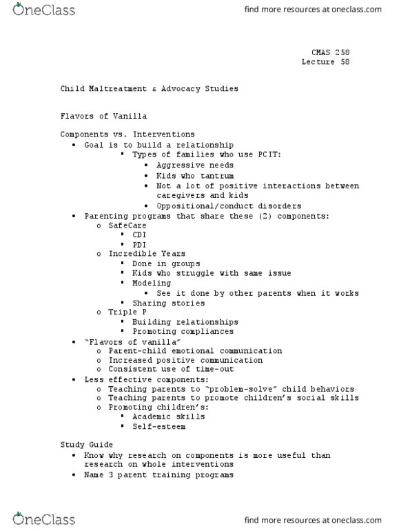 CMAS 258 Lecture Notes - Lecture 58: Triple P, Tantrum, Posttraumatic Stress Disorder thumbnail