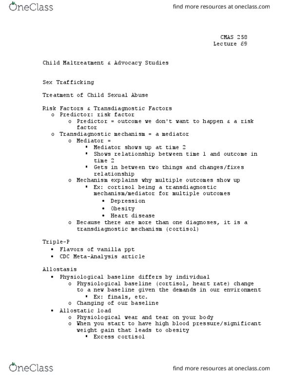 CMAS 258 Lecture Notes - Lecture 69: Allostatic Load, Allostasis, Cortisol thumbnail